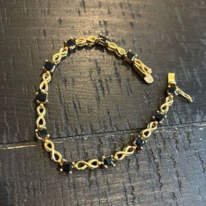 Vintage Vermeil Gold Tone Black Stone Tennis Bracelet Classy​